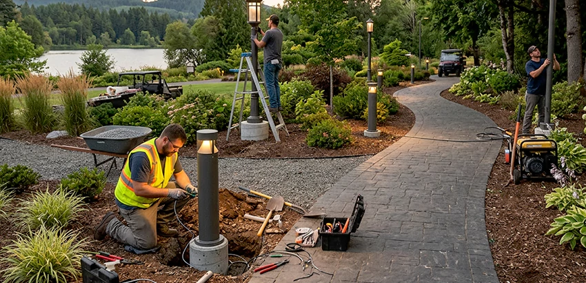 Landscape Post, Pole, and Bollard Lighting Installation in Hermitage